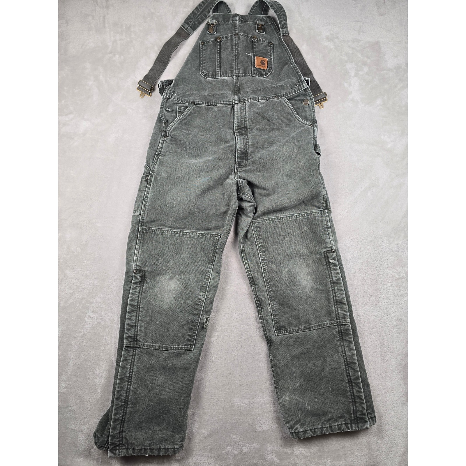 Carhartt R27 Overalls Mens 36x32 Fit 35x31 Green Lined Double Knee Canvas Bibs